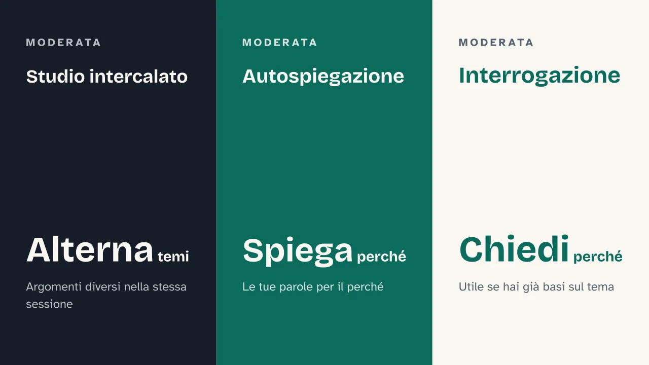 Slide 12 della presentazione su Metodo di studio efficace: Studio intercalato · Autospiegazione · Interrogazione