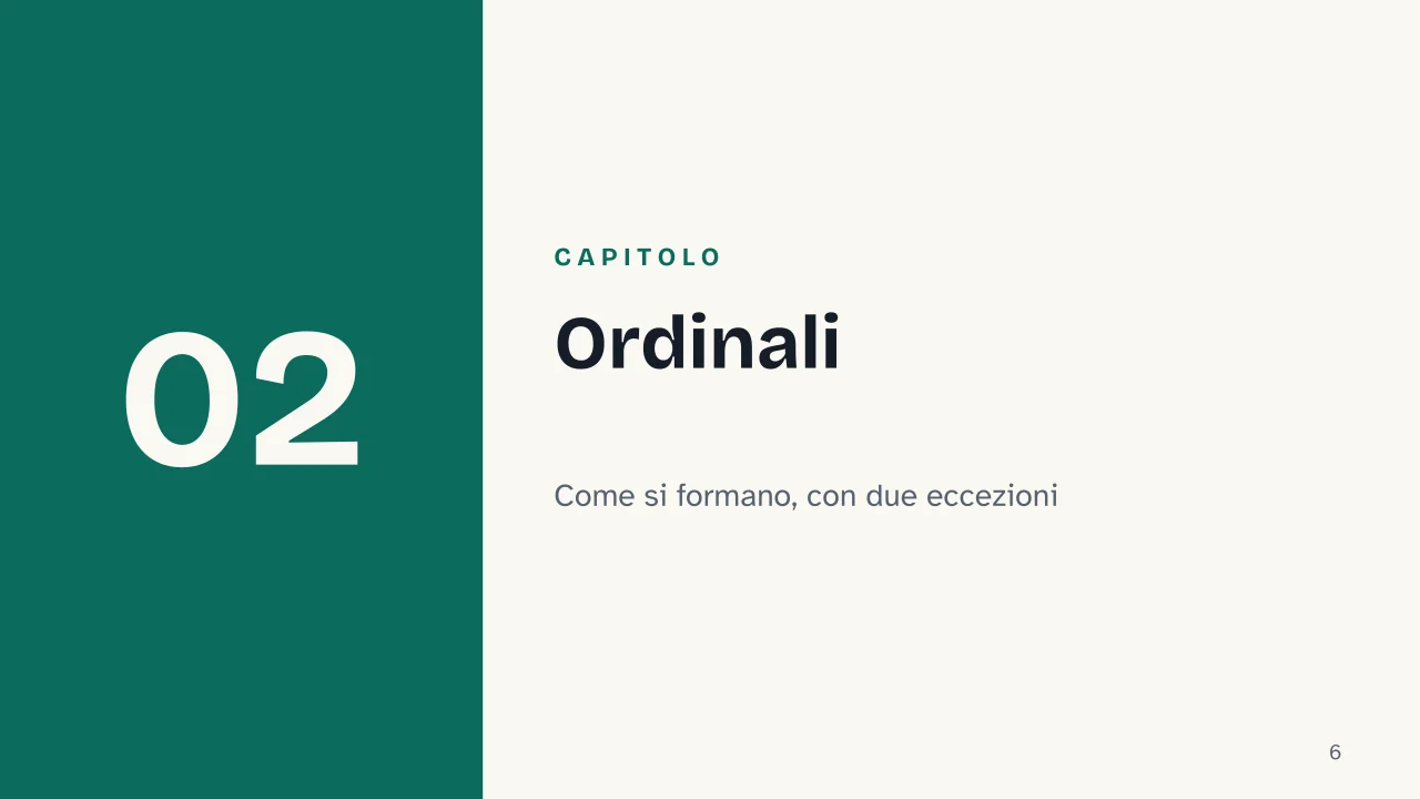 Slide 6 della presentazione su Numeri ordinali e cardinali: Capitolo 02: Ordinali