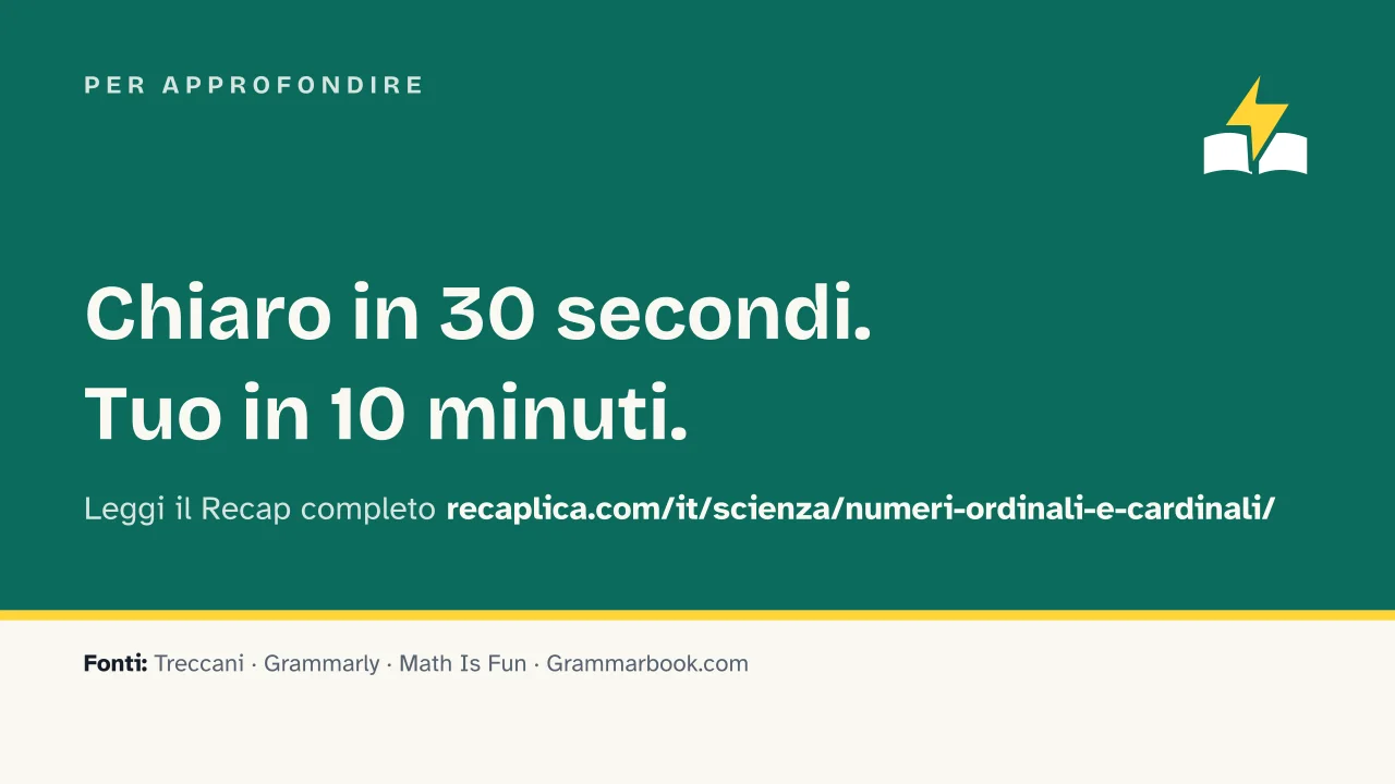 Slide 14 della presentazione su Numeri ordinali e cardinali: Per approfondire