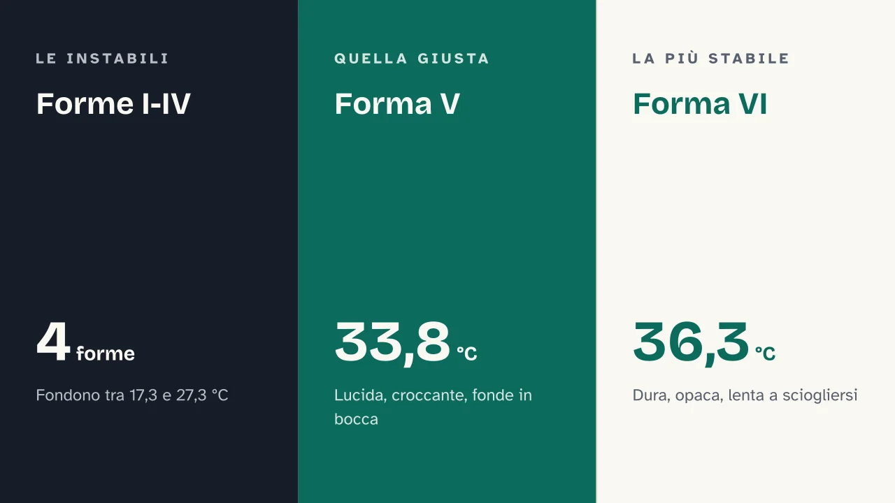 Slide 9 della presentazione su Perché il cioccolato si scioglie in bocca: Forme I-IV · Forma V · Forma VI