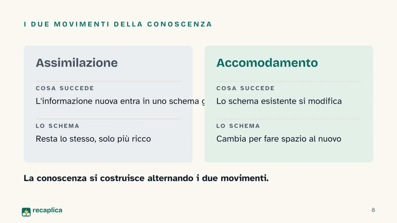 Slide 8 della presentazione su Jean Piaget: I due movimenti della conoscenza