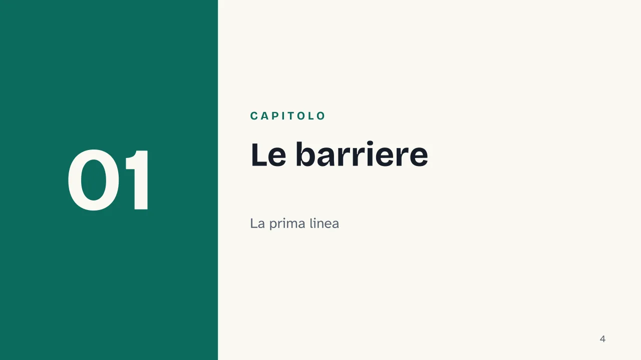 Slide 4 della presentazione su Sistema immunitario, come funziona: Capitolo 01: Le barriere