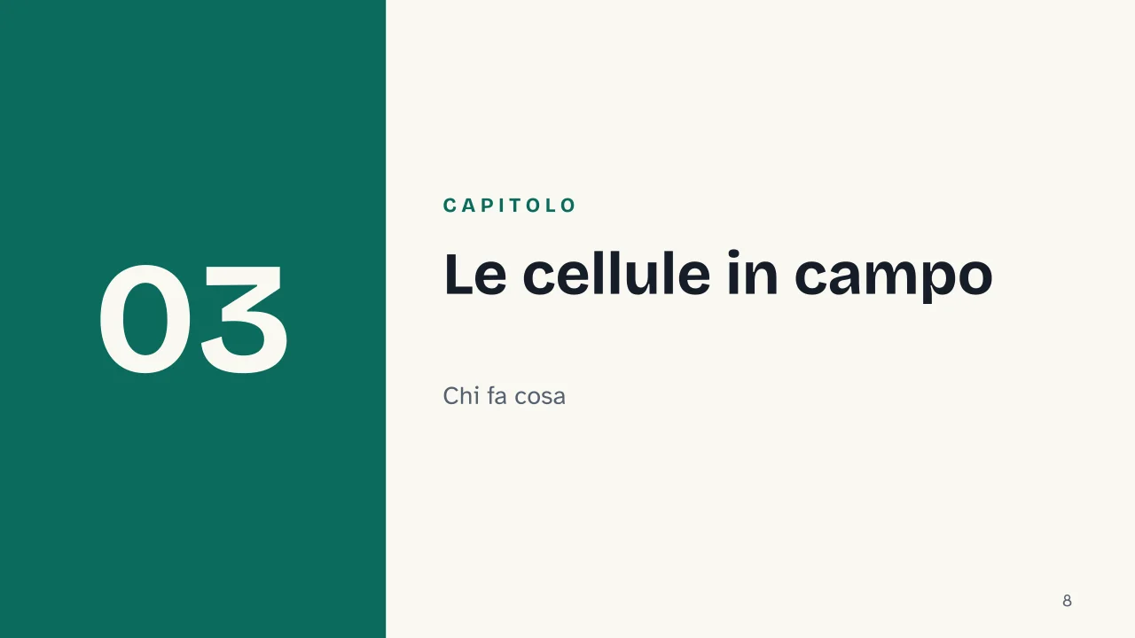 Slide 8 della presentazione su Sistema immunitario, come funziona: Capitolo 03: Le cellule in campo