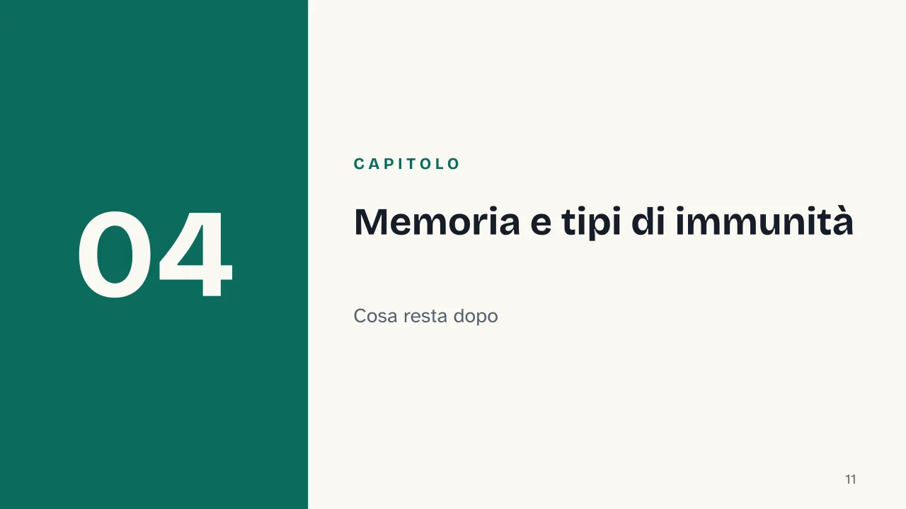 Slide 11 della presentazione su Sistema immunitario, come funziona: Capitolo 04: Memoria e tipi di immunità