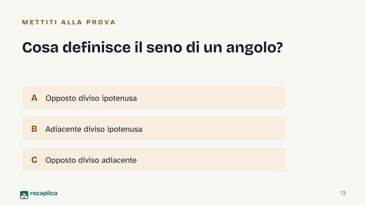 Slide 13 della presentazione su Trigonometria: Cosa definisce il seno di un angolo?