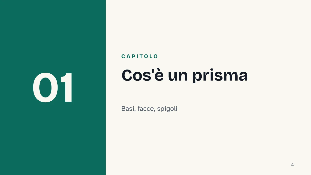 Slide 4 della presentazione su Volume del prisma: Capitolo 01: Cos'è un prisma