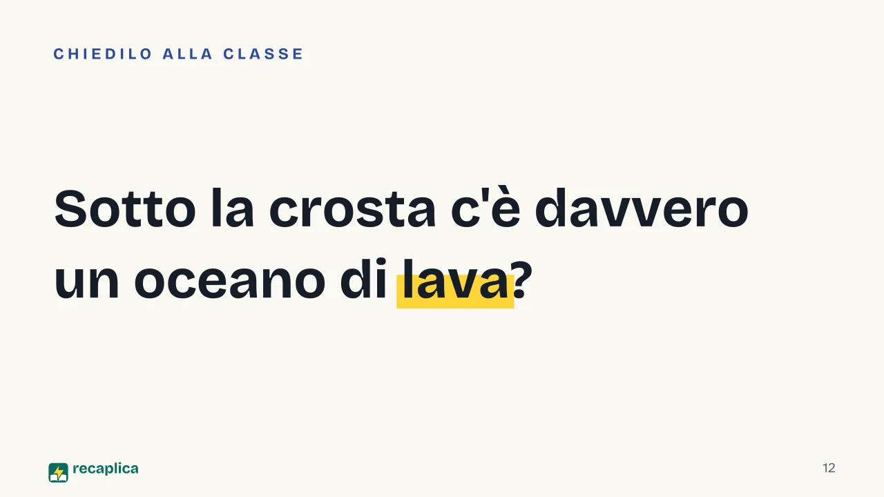 Slide 12 della presentazione su Vulcani e terremoti: Sotto la crosta c'è davvero un oceano di lava?