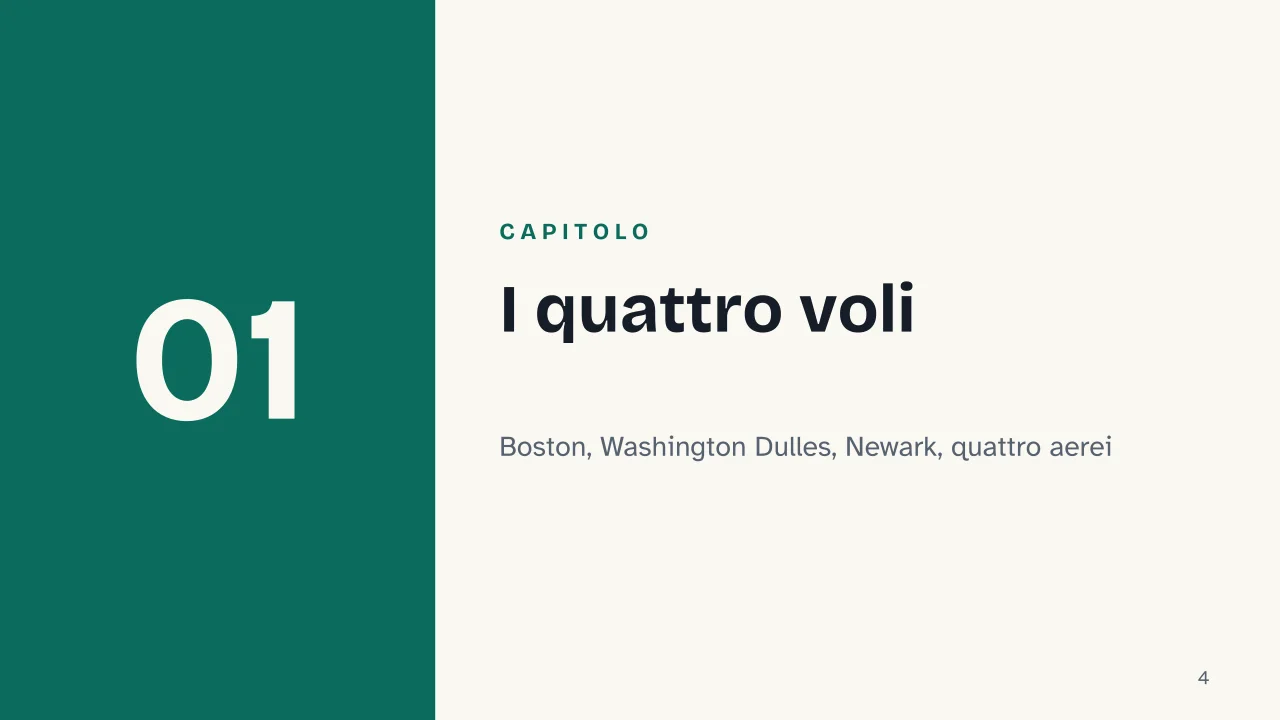 Slide 4 della presentazione su 11 settembre 2001: Capitolo 01: I quattro voli