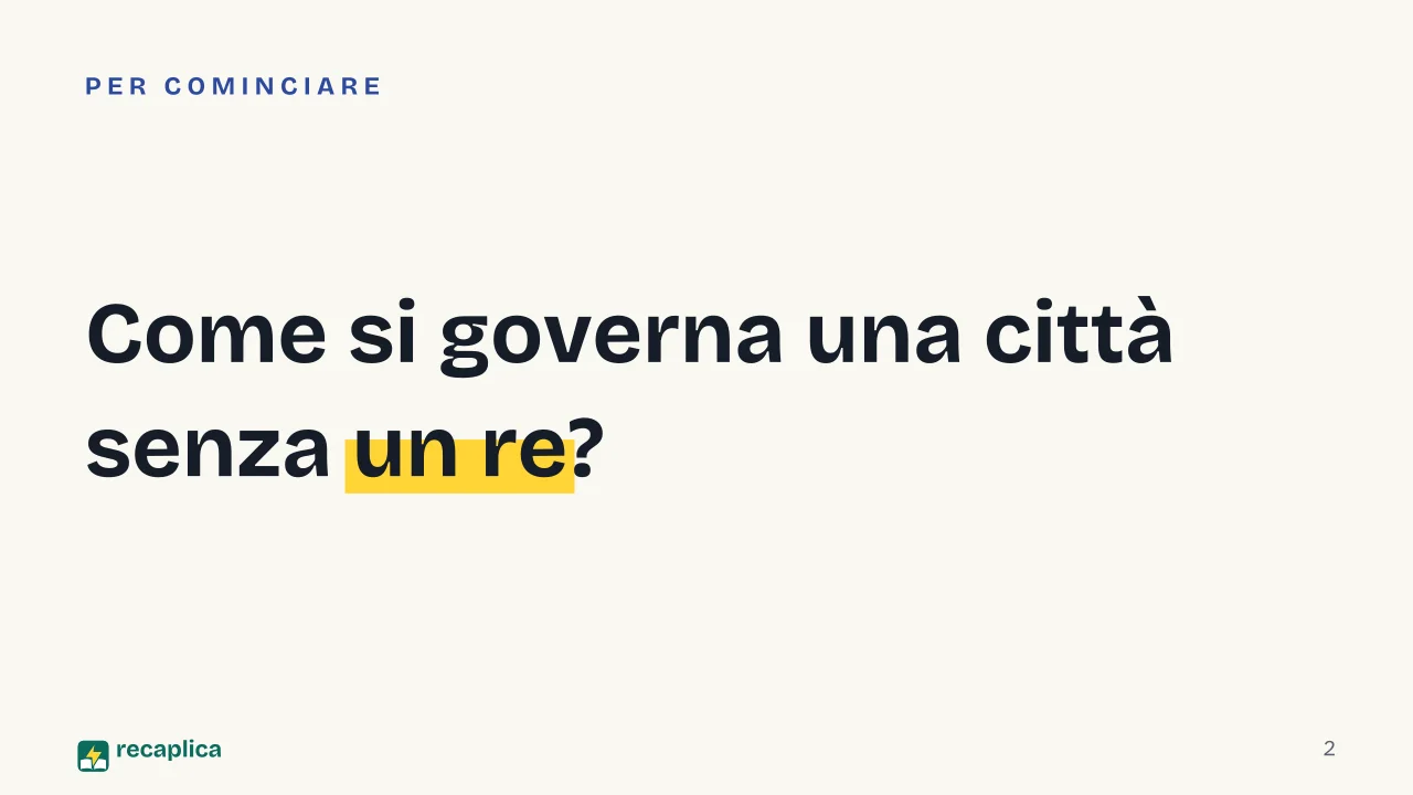 Slide 2 della presentazione su Antica Grecia: Come si governa una città senza un re?