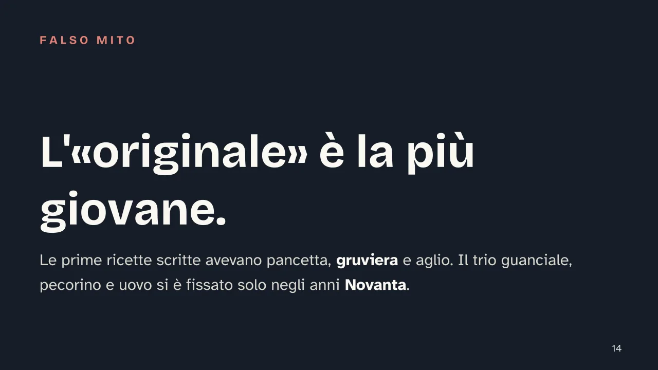 Slide 14 della presentazione su La carbonara: L'«originale» è la più giovane.