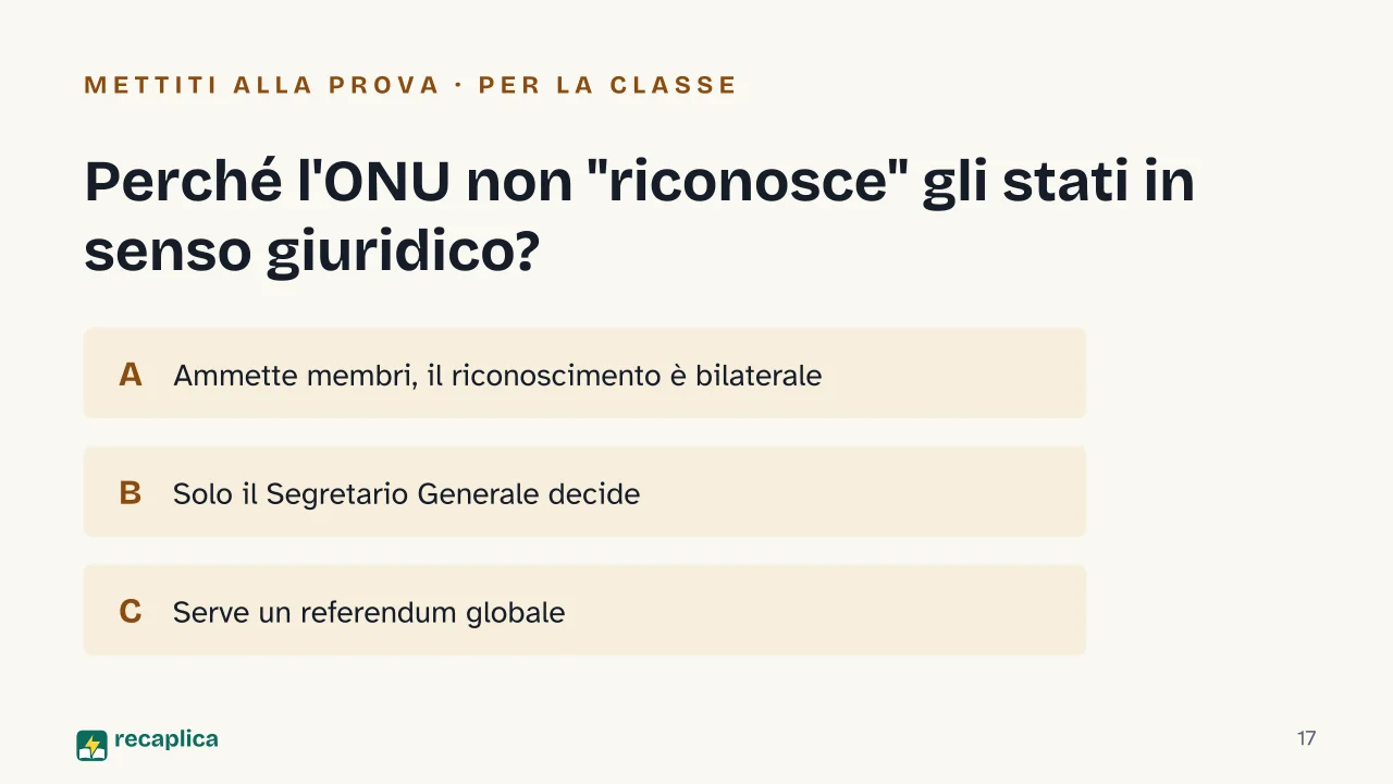 Slide 17 della presentazione su Mappa del mondo: Perché l'ONU non "riconosce" gli stati in senso giuridico?