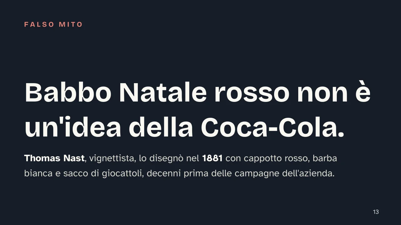 Slide 13 della presentazione su Storia del Natale: Babbo Natale rosso non è un'idea della Coca-Cola.