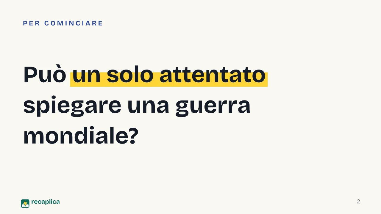 Slide 2 della presentazione su Prima guerra mondiale: Può un solo attentato spiegare una guerra mondiale?