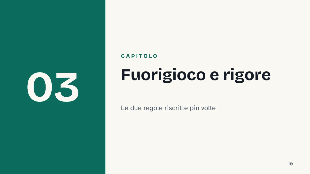 Slide 10 della presentazione su Le regole del calcio: Capitolo 03: Fuorigioco e rigore