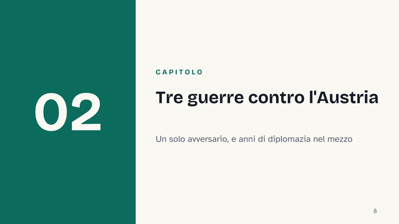 Slide 8 della presentazione su Il Risorgimento e l'Unità d'Italia: Capitolo 02: Tre guerre contro l'Austria