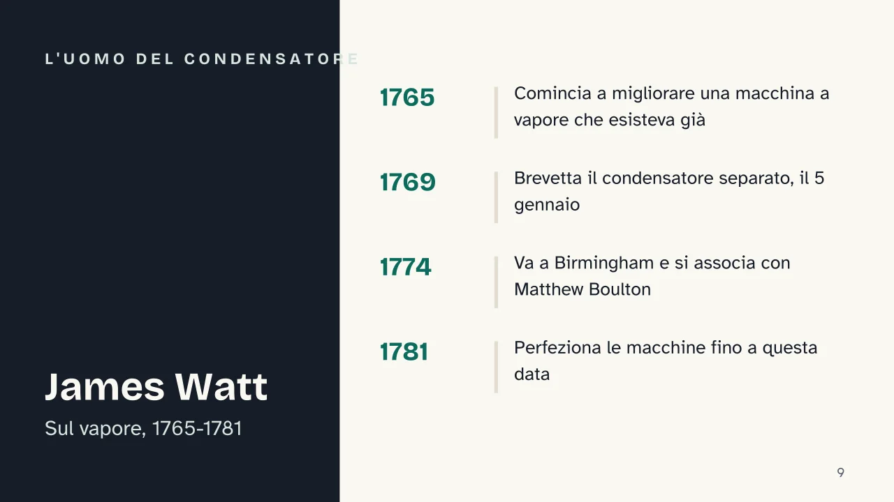 Slide 9 della presentazione su Rivoluzione industriale: L'uomo del condensatore