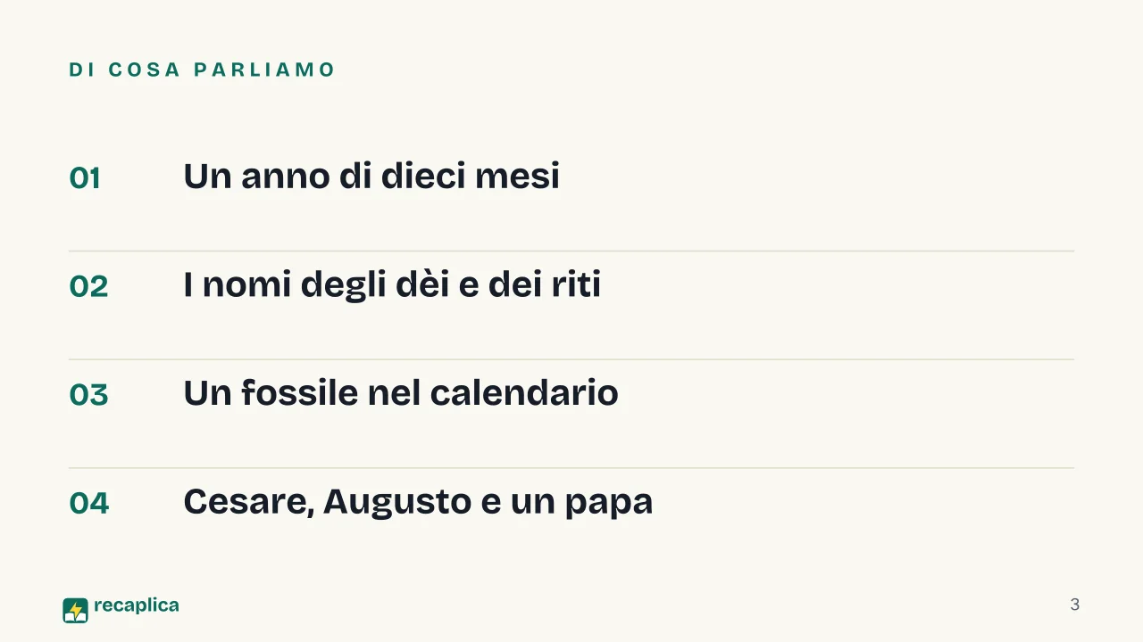 Slide 3 della presentazione su Da dove vengono i nomi dei mesi: Di cosa parliamo