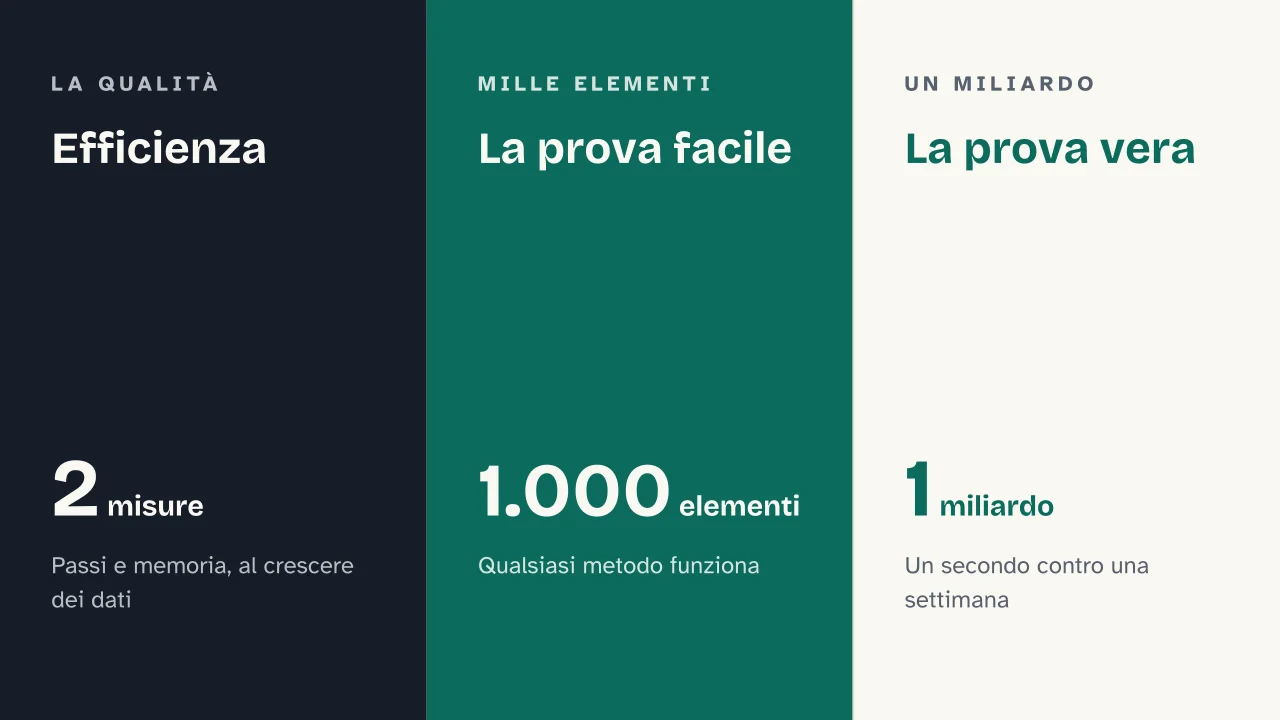 Slide 12 della presentazione su L'algoritmo: Efficienza · La prova facile · La prova vera