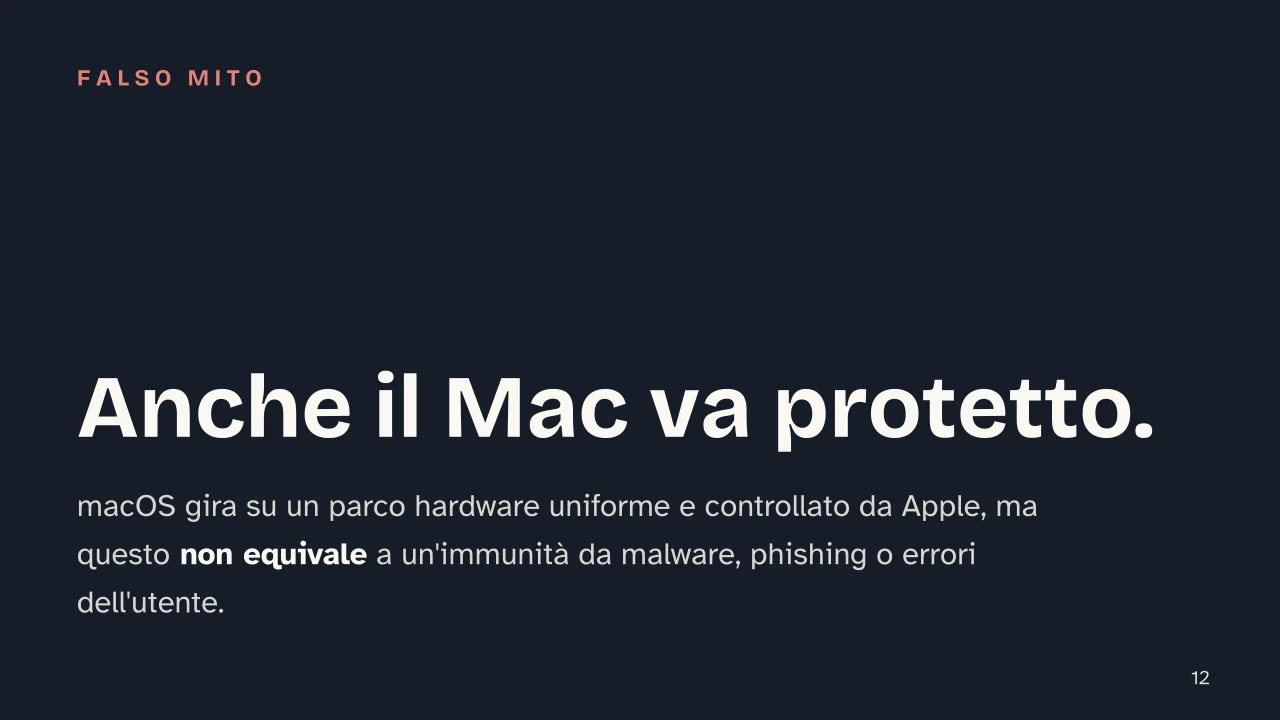 Slide 12 della presentazione su Windows, macOS e Linux a confronto: Anche il Mac va protetto.