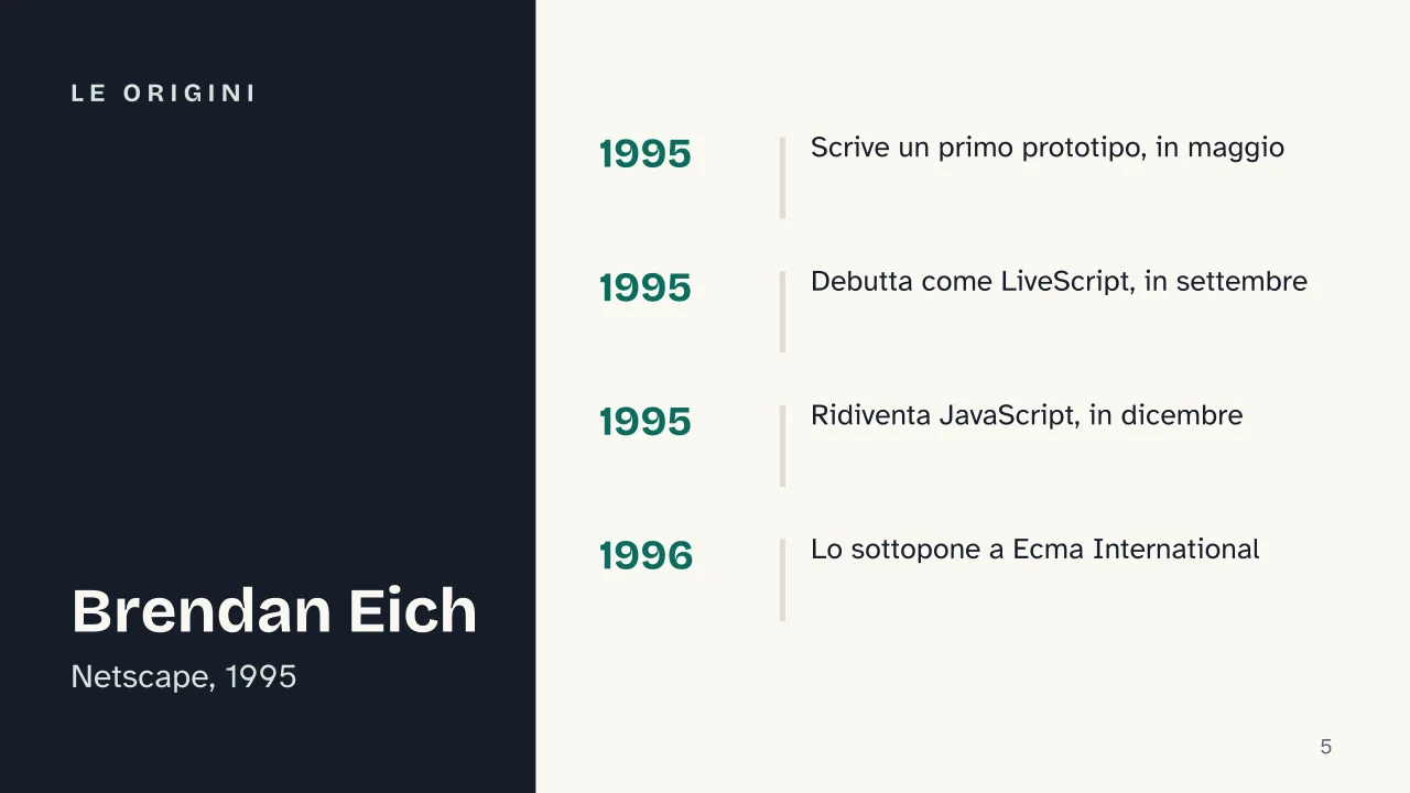 Slide 5 della presentazione su JavaScript: Le origini