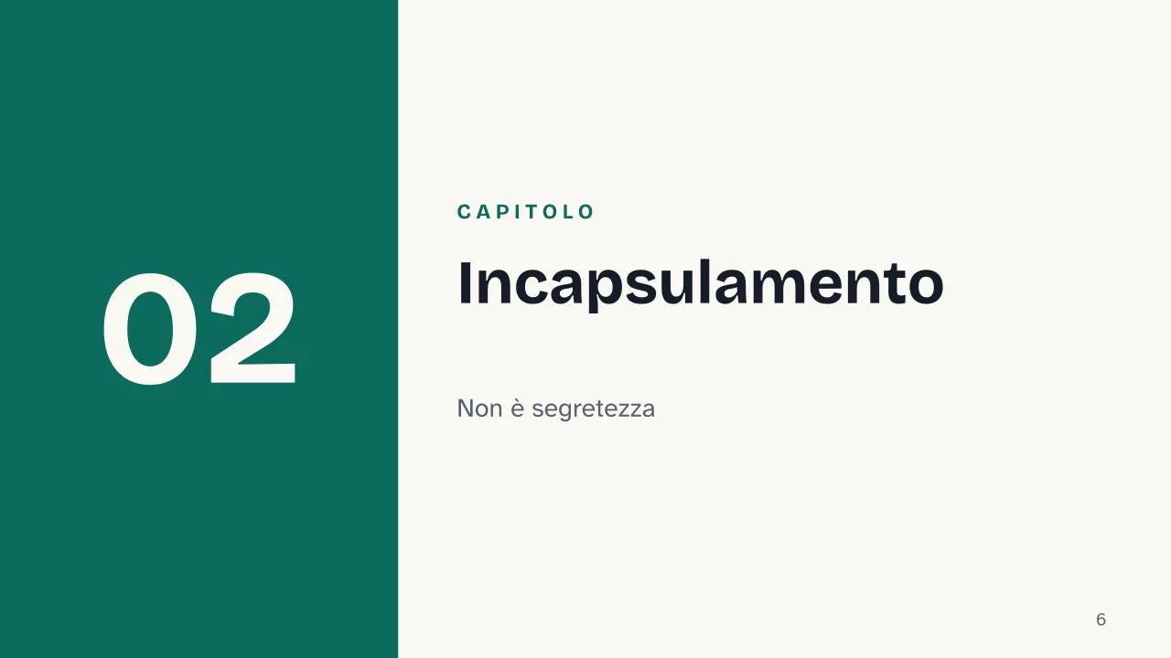 Slide 6 della presentazione su OOP: Capitolo 02: Incapsulamento