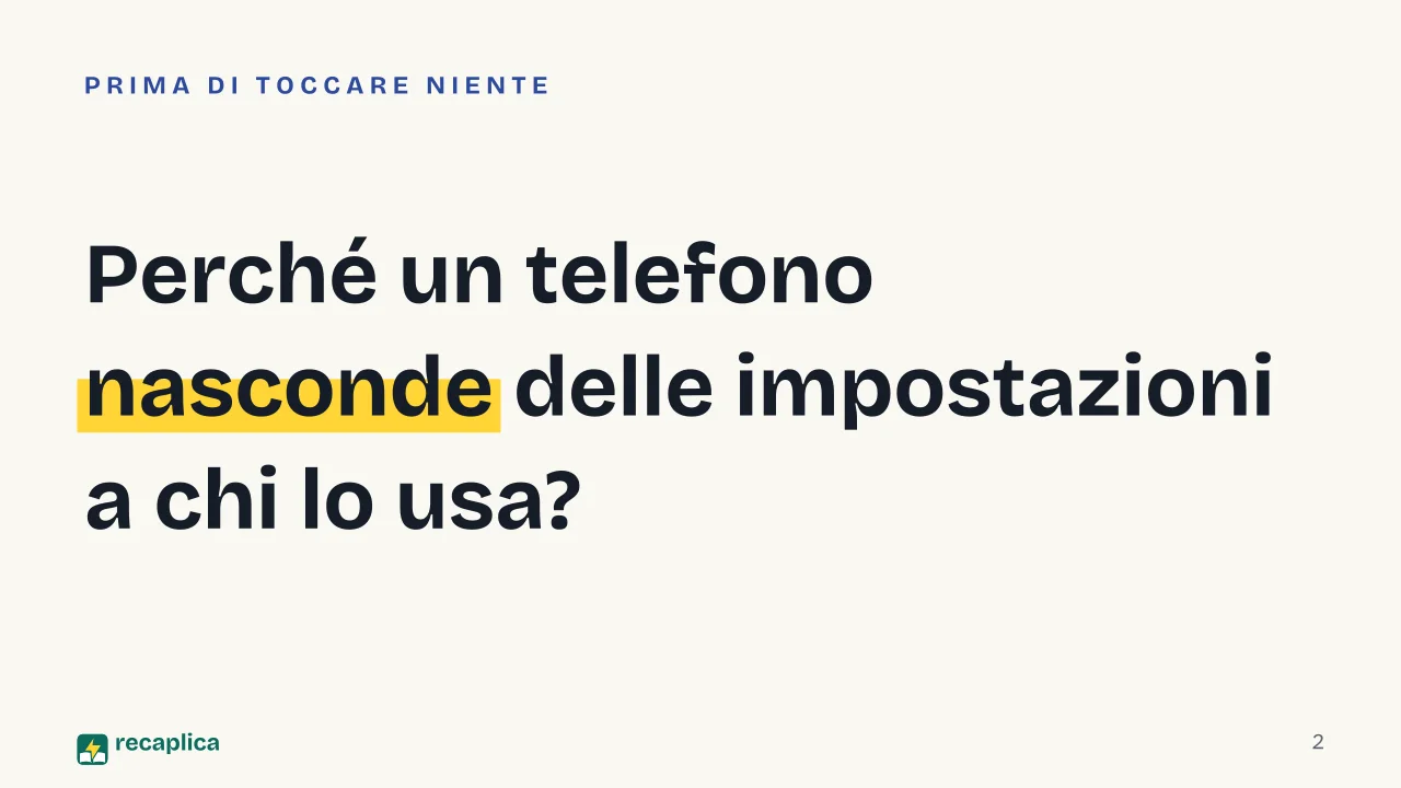 Slide 2 della presentazione su Opzioni sviluppatore: Perché un telefono nasconde delle impostazioni a chi lo usa?