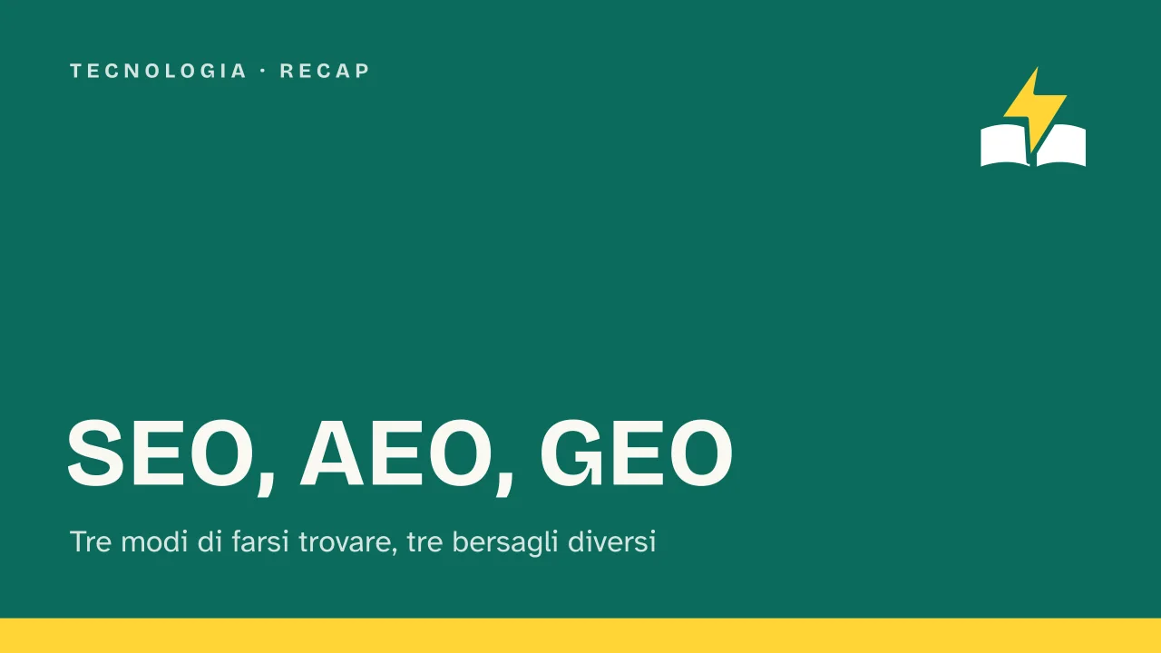 Slide 1 della presentazione su SEO, AEO, GEO: SEO, AEO, GEO