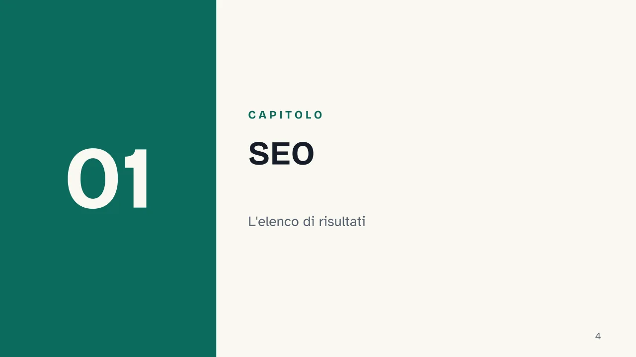 Slide 4 della presentazione su SEO, AEO, GEO: Capitolo 01: SEO