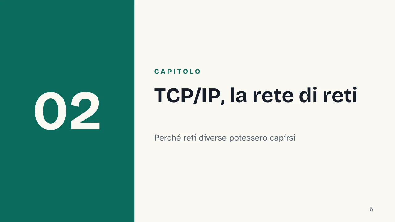 Slide 8 della presentazione su Storia di Internet: Capitolo 02: TCP/IP, la rete di reti