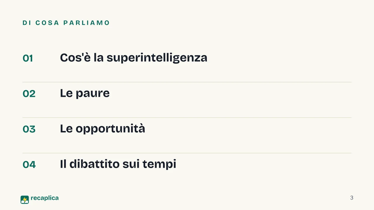Slide 3 della presentazione su Superintelligenza artificiale: Di cosa parliamo