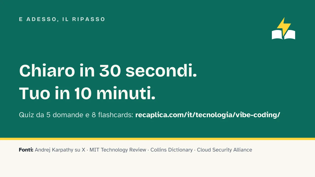 Slide 18 della presentazione su Vibe coding: E adesso, il ripasso