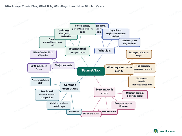Mind map: Tourist Tax, What It Is, Who Pays It and How Much It Costs