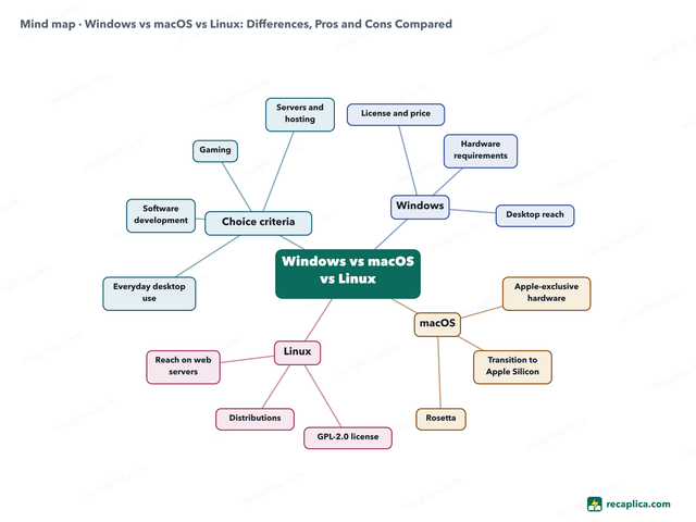 Mind map: Windows vs macOS vs Linux