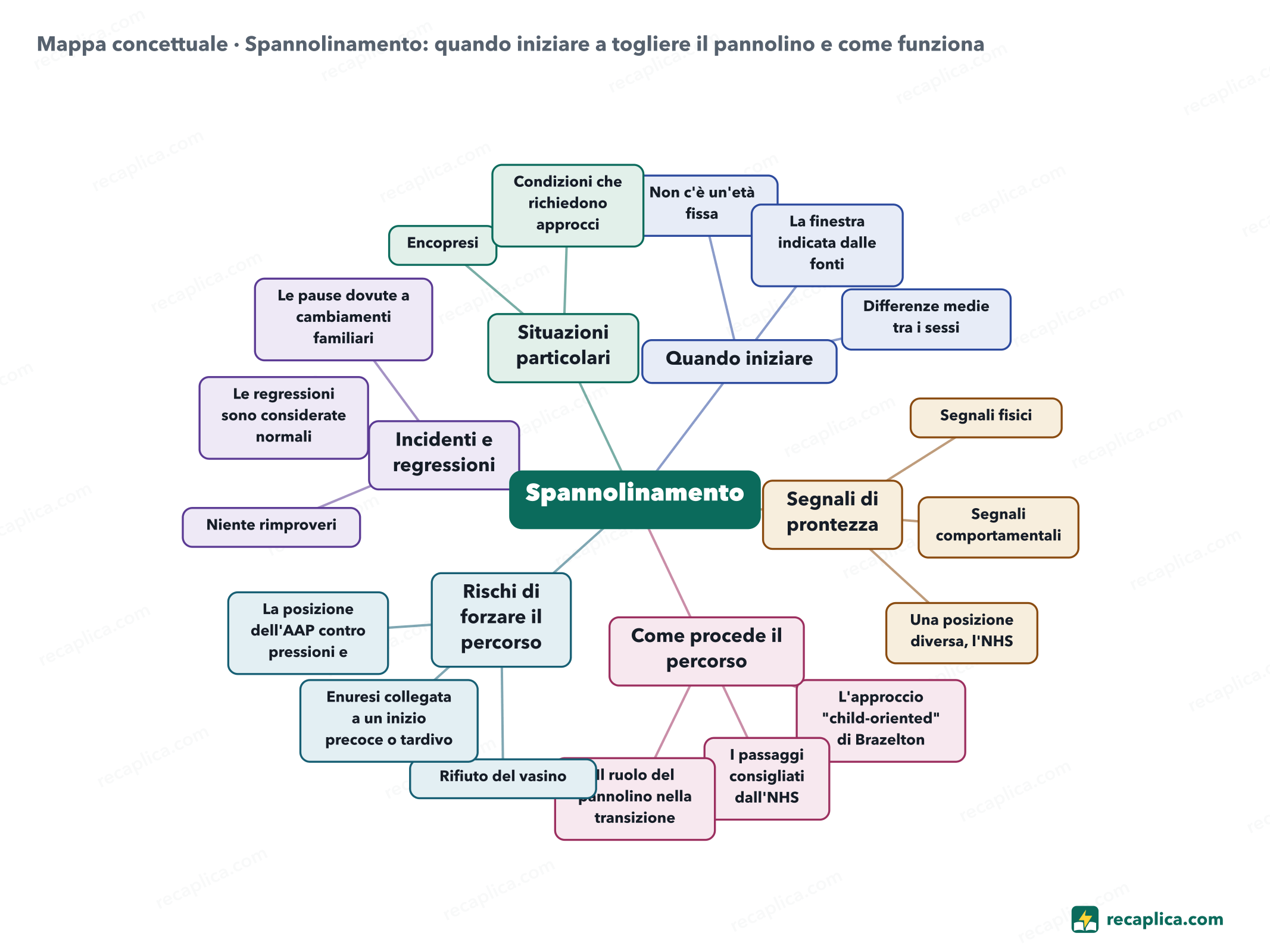 Mappa concettuale: Spannolinamento: quando iniziare a togliere il pannolino e come funziona